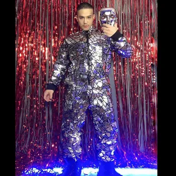 Erkek Şarkıcı Dansçı Yansıtıcı Lazer Kostüm Gümüş Sequins Gevşek Tulum Tulum Kaya Hip Hop Gelgit Serin Performans Giyim