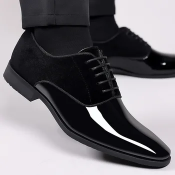 Erkekler Elbise deri ayakkabı Lüks İş Resmi Ayakkabı Mavi Siyah Erkekler Lace Up Düğün Ayakkabı Oxford Sivri Ofis Erkek Ayakkabı