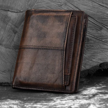 Erkekler Hakiki Tabaklanmış Deri Bifold cüzdan Küçük el çantası Para Cebi kimlik kartı tutucu Klip Doğal Cilt Erkek Kısa Para Çanta
