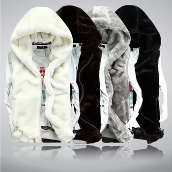 Erkekler Kış Mercan Kadife Hoodie Kalın Ceket Yelek Moda Çift Kolsuz Yelek Sıcak Rahat kapüşonlu ceket Erkekler için