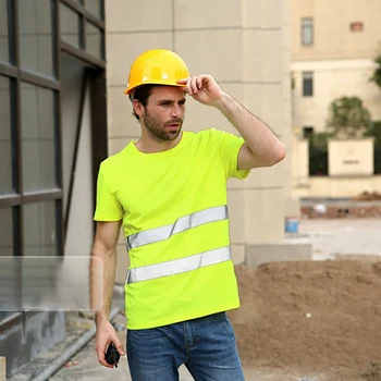 Erkekler Yansıtıcı Güvenlik kısa kollu t-shirt Yüksek Görünürlük Tees Tops Şantiye İçin Güvenli Dişli