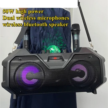 Ev Sineması Ses Sistemi Oturma Odası İçin Taşınabilir Karaoke Makinesi kablosuz bluetooth hoparlör Parti Subwoofer Çift Mikrofon İle