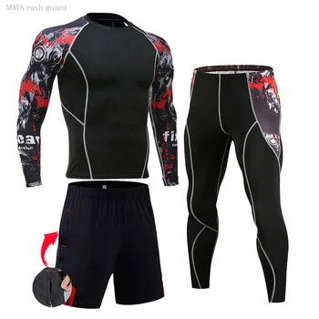 Eşofman Erkek Kış Sporları termal iç çamaşır Rashgarda erkek Koşu takım elbise Sıcak eşofman Spor T-Shirt Tayt Eğitim Seti