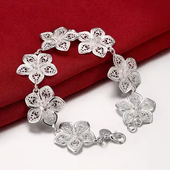 Fabrika doğrudan moda 925 Damga Gümüş renk Bilezik kadın için güzel Vintage çiçekler zincir Lüks takı Düğün parti hediyeler