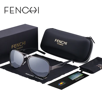 FENCHI Polarize Güneş Gözlüğü Erkek Kadın Marka Tasarımcı Moda Metal Gözlükleri Gözlük UV400 Gece Görüş Pilot Yüksek Kalite