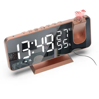 FM Radyo dijital alarmlı saat Saat Zaman Erteleme İzle Masa Elektronik Masaüstü USB Uyandırma Saati ile 180 Derece Projeksiyon LED Saatler