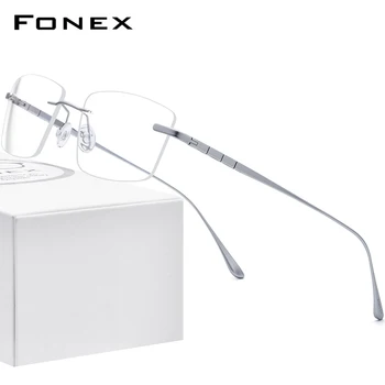 FONEX Saf Titanyum Gözlük Çerçevesi Erkekler Çerçevesiz Reçete Kare Gözlük 2021 Kadın Çerçevesiz Miyopi Optik Gözlük 8555