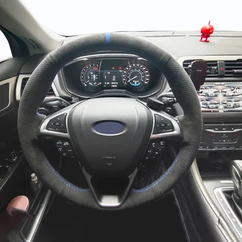Ford Fusion Mondeo 2013 2014 için KENAR 2015 2016 DIY El Dikişli Siyah Süet Araba direksiyon kılıfı