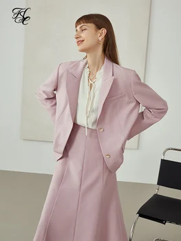 FSLE Ofis Bayan Yeni Sonbahar 2021 Tek Göğüslü Blazer Kadın Kore Tarzı Yüksek Kaliteli Saf Renk günlük giysi Mont