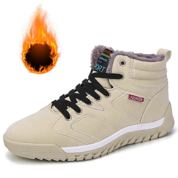 Fujeak Yeni Erkek Botları Kış Süper Sıcak yarım çizmeler erkek Kış ayakkabı Peluş Dantel-Up Kaymaz Kar Botları Açık Erkekler Sneakers
