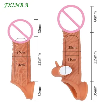 FXINBA Sıvı Silikon Gerçekçi Penis Extender Horoz Kollu Kullanımlık Penis Büyütücü Gecikme Prezervatif Vibratör Yetişkin Seks Oyuncak Erkekler İçin