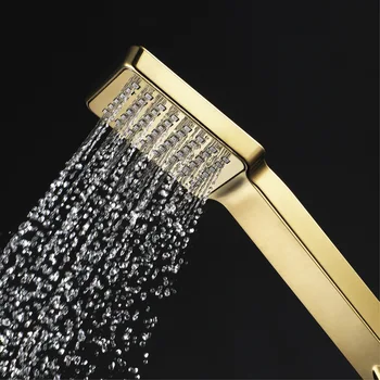 Fırçalanmış Altın ABS Banyo El Duş Başlığı Şelale Su Tasarrufu El Püskürtücü