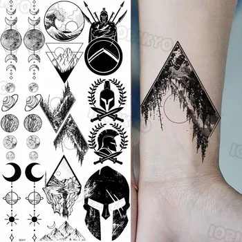 Geometrik Orman Küçük Geçici Dövmeler Kadın Erkek Gerçekçi Spartan Dağ Evren Sahte Dövme Etiket Kol Vücut Dövmeler