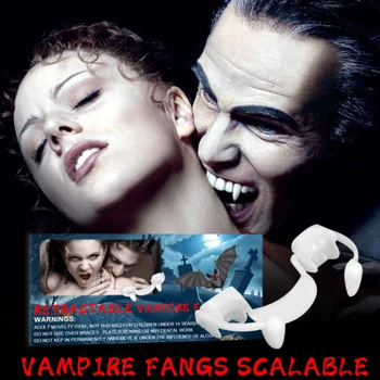 Geri çekilebilir Cadılar Bayramı Vampir Dişleri Dişleri Zombi Diş Kanlı Protez Sahne Korku Vampir Parantez Cosplay Parti Dekorasyon