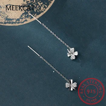 Gerçek 925 Ayar Gümüş Zincir Püskül Zirkon Çiçek Damla Küpe Moda Kadınlar İçin Parti Güzel Takı Aksesuarları Hediye