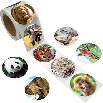 Gerçekçi Hayvanat Bahçesi Hayvan Sticker Kaplan Zebra Panda 9 Tasarımlar 500 adet / rulo / 1 / 1 5 inç Motivasyon Teşvik Ödül Etiket Mühür Etiket