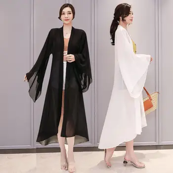 Geskeey Şifon Güneş Blok Elbise İle Kadınlar İçin Yaz Uzun Pelerin Süper Peri Ins Deniz Tatil Hırka Kimono Femme Mujer Haori