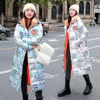 Giyim Kapşonlu Ceket Kadın Kış 2022 Kalın Harajuku Baskı Kar Ceket Kadın Uzun Kirpi Ceketler Su Geçirmez Parkas