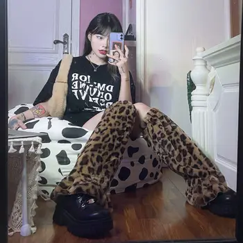 Gyaru bacak ısıtıcısı Lolita Leopar bacak ısıtıcısı s Goth JK Kız Nokta Bacak Örtüsü Y2k diz üstü çorap Çizme Manşet Çizme Kollu Kış Çorap