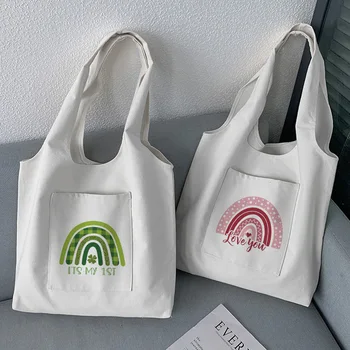 Gökkuşağı 2021 Tote Çanta Kadınlar için Tuval Yeni Lüks Çanta Alışveriş Baskılı Çanta Kumaş Kullanımlık Tasarımcı Logosu Çanta Çanta Tote