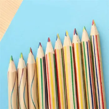 Gökkuşağı Kalemler 10 Adet Ahşap Çok Renkli Kalem 4-İn-1 Renkli Kalem Yetişkinler İçin Renkli Kalemler Sanat Çizim İçin