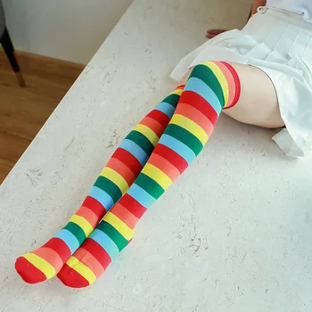 Gökkuşağı Çizgili Çorap Bayanlar Yetişkin Japon Tarzı Over-the-diz Uyluk Çorap Üniforma Seksi Kolej Tarzı Renk Spor Moda