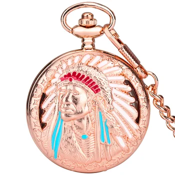 Gül Altın Alaşım Tribal Şefi Ekran Kuvars cep saati Fob Cep Zincir Kolye Antik Timepiece Hediyeler Erkekler Kadınlar için