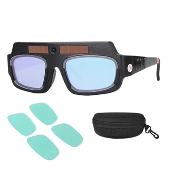 Güneş Enerjili Otomatik Kararan Kaynak Maskesi Kask Gözlük Kaynakçı Gözlük Ark Anti-Şok Lens ile saklama kutusu