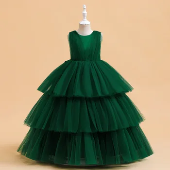 Güzel Genç Nedime Elbisesi Çocuk Giysileri Kızlar İçin Çocuk Yeşil Tül Tutu Prenses Giyim Kız Parti Düğün Vestidos