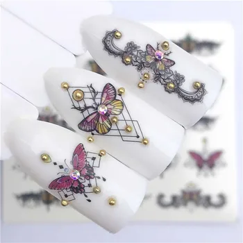 Güzel tırnak sanat dövme etiket kelebek gül çiçek kolye tasarımları damgalama tırnak ucu dekorasyon su çıkartmaları FW042