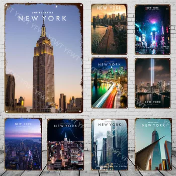 Güzel Şehir New York Şehir Landmark Empire State Binası Gece Görüş Metal Tabela Oturma Odası Yatak Odası Dekoratif Boyama