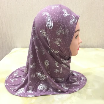 H210 Gümüş baskı küçük kız amira başörtüsü fit 2-5 yaşında çocuklar al-amira çekme islam eşarp headwrap bantlar