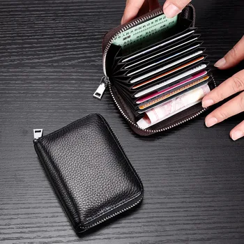 Hakiki Deri Organ kart tutucu Erkek kadın Cüzdan Çok Fonksiyonlu Fermuar Debriyaj Düz Renk Basit bozuk para cüzdanı