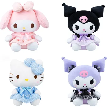 Hakiki Sanrio Peluş Oyuncaklar Kawaii Kuromi Hello Kitty My Melody Okul Tarzı Etek Serisi Sevimli Dekor Dolması Bebek Çocuk Oyuncakları