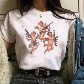 Harajuku Melek Komik T Shirt Kadın Ullzang 90s Kore Tarzı T-shirt Estetik Kawaii Grafik Tshirt Moda En Tees Kadın