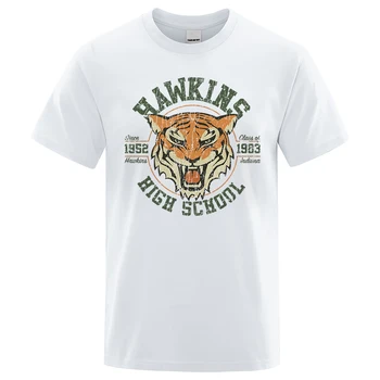 Hawkins Lise 1983 Hawkins Indiana Tshirt Adam Rahat Ter Gevşek Tee Elbise Yumuşak Yaz Crewneck Üstleri Sadelik T-Shirt
