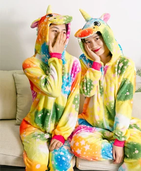 Hayvan Unicorn Onesies Yetişkinler Gençler Kadın Pijama Komik Pazen Sıcak Yumuşak Genel Tek Parça Kıyafeti Tulum Sıcak Pijama