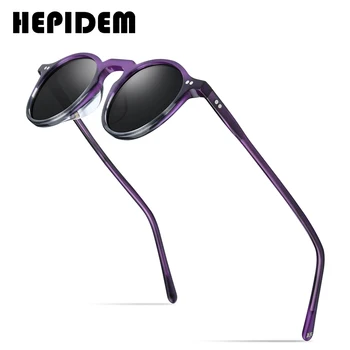 HEPIDEM Asetat Polarize Güneş Gözlüğü Kadınlar için Küçük Yüz 2020 Yeni Lüks Marka Tasarımcısı Retro Vintage Yuvarlak güneş gözlüğü 9130