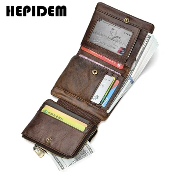 HEPIDEM RFID yüksek kalite hakiki Deri ince cüzdan 2020 Yeni Üç Kat Ön Cep Para Dolar Bill Çanta Erkekler için 191