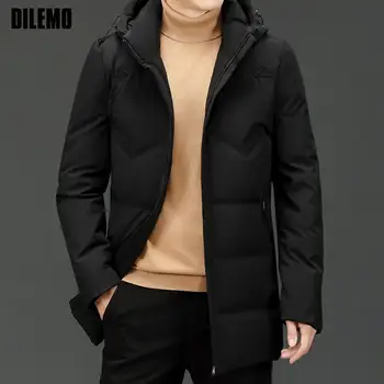 High End Yeni Marka Rahat Moda Rüzgarlık Uzun 90 % Erkek Ördek Aşağı kapüşonlu ceket Siyah Kirpi Mont Kış Erkek Giysileri