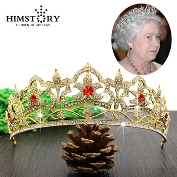 HIMSTORY Avrupa İngiliz Kraliyet Kraliçe Saç saç tacı Rhinestone Düğün Parti Taç saç aksesuarları Başlığı