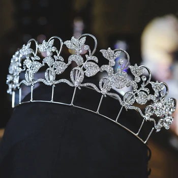 HIMSTORY Muhteşem Düğün saç aksesuarları gelin tacı Prenses Taç Tiaras Avusturya Kristal çiçek askılığı Nişan Parti Mücevher