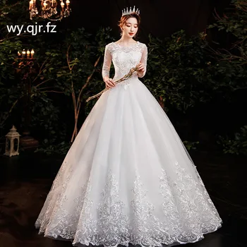 HMHS-608#düğün elbisesi Işlemeli Dantel Net Uzun kollu O-Boyun Dantel up evlenmek Elbiseler beyaz Uzun ucuz Toptan balo