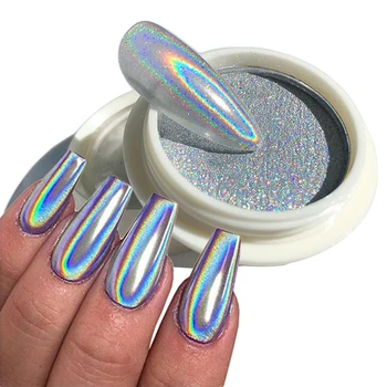 Holografik Tırnak Tozu Krom Lazer Ayna Glitter Tasarım Tırnak Sanat Pigment Ovmak Toz Gevreği Süslemeleri Fırça Manikür