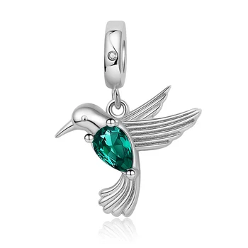 Hummingbird 925 Ayar Gümüş Ötleğen Kolye Yeşil CZ Hayvan Charms Fit Avrupa Bilezik Bilezik Kadınlar İçin Güzel Takı Hediye