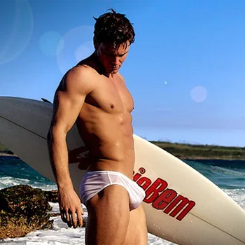 ICOOL Beyaz Şeffaf Düz Renk Plaj Yüzeyi İçin Düşük Bel erkek Yüzme Külot Eşcinsel Yakışıklı Kas Adam İç Çamaşırı Pantolon