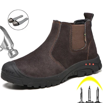 Inşaat iş çizmeleri Anti-delinme Güvenlik Botları Erkekler Chelsea Çizmeler Çelik Burunlu Ayakkabı Yıkılmaz Ayakkabı Güvenlik Ayakkabıları Erkekler