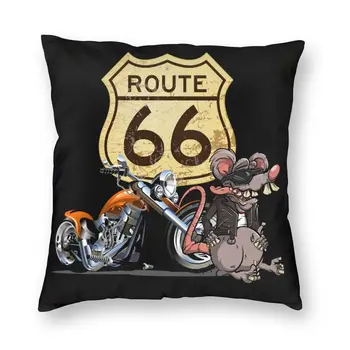 Iskandinav Roddy Sıçan Karikatür Sıçan Fink Motosiklet Biker Rota 66 Yastık Kılıfı Dekorasyon Işareti Yol Gezisi minder örtüsü Ev Dekor için