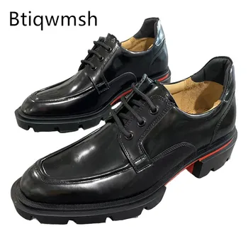 İngiliz Tarzı loafer ayakkabılar Erkekler Sivri Burun Siyah Gerçek İnek Deri Yüksek Topuklu Ayakkabılar Erkek Moda parti ayakkabıları