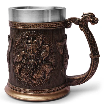 İskandinav Mitolojisi Odin ve Thor Viking bira kupası Stein Tankard Paslanmaz Çelik Astar ile İskandinav Geleneği Kahve Kupa İçecek Bardağı 20o